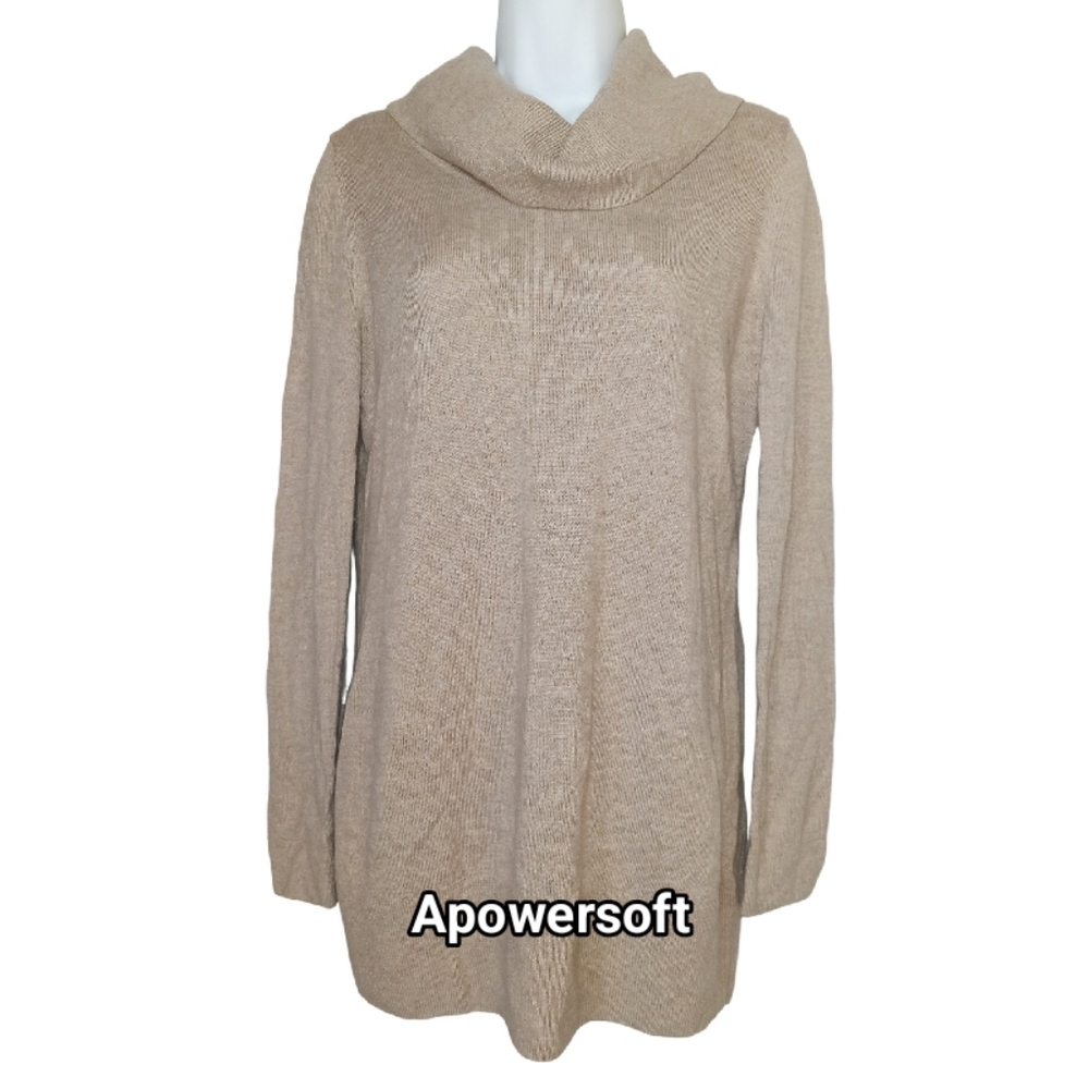 Beige Funnel Neck Tunic Sweater